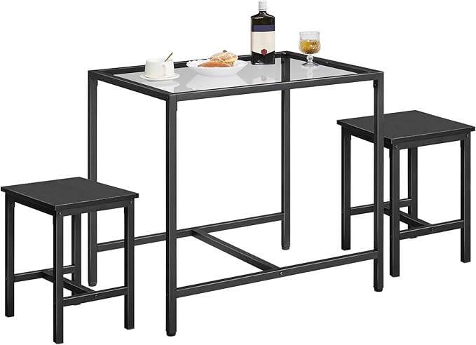 HOOBRO Mordern Dining Table Set, Glass Dining Room Table Set for Small Spaces, Kitchen Table and Chairs for 3 Table with Chairs Home Furniture Rectangular, Black BK80CZ01 - LeafyLoom