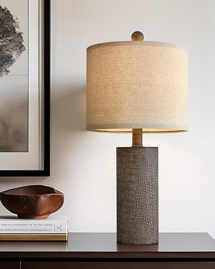 20.5" Farmhouse Lamp Single Resin Table Lamps for Living Room Bedroom Entryway Table Office Dorm Boho Nightstand Small Table Lamp Industrial End Side Table Lamps Gray - LeafyLoom
