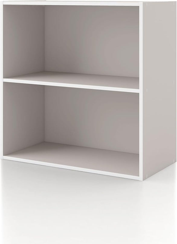 Apexa 2-Tier Cube Storage Organizer Shelves, Stackable Wood Bookcase Fits Cubby Bins for Organization, Dorm Teen Room Decor & Home Office, Greige - LeafyLoom