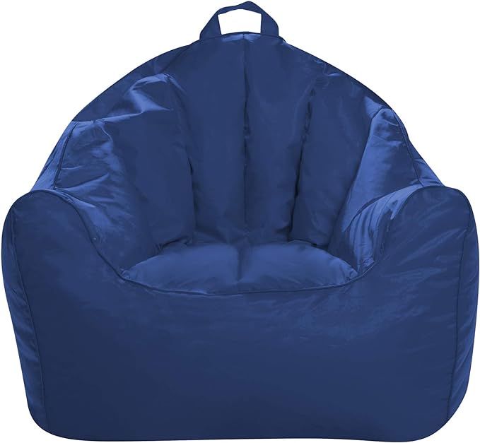 Posh Creations Structured Comfy Bean Bag Chair for Gaming, Reading, and Watching TV, Malibu Lounge, Soft Nylon-Navy - LeafyLoom