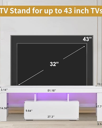 LED TV Stand for Televisions up to 55 inches, Entertainment Center and Media Console with Storage Drawers and Glass Shelves for Living Room, Bedroom - LeafyLoom