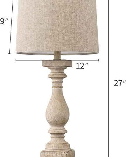 BOBOMOMO 27" Farmhouse 3-Way Dimmable Touch Control Table Lamp Set of 2 with USB A &USB C Charging Ports for Bedroom Living Room Vintage Rustic Traditional Nightstand Bedside Lamps (2 Bulbs Included) - LeafyLoom