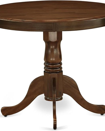 East West Furniture ANAS5-AWA-27 5 Piece Mid Century Dining Set Includes A Dinner Table and 4 Light Gray Faux Leather Parsons Chairs, Antique Walnut, 36x36 Inch - LeafyLoom