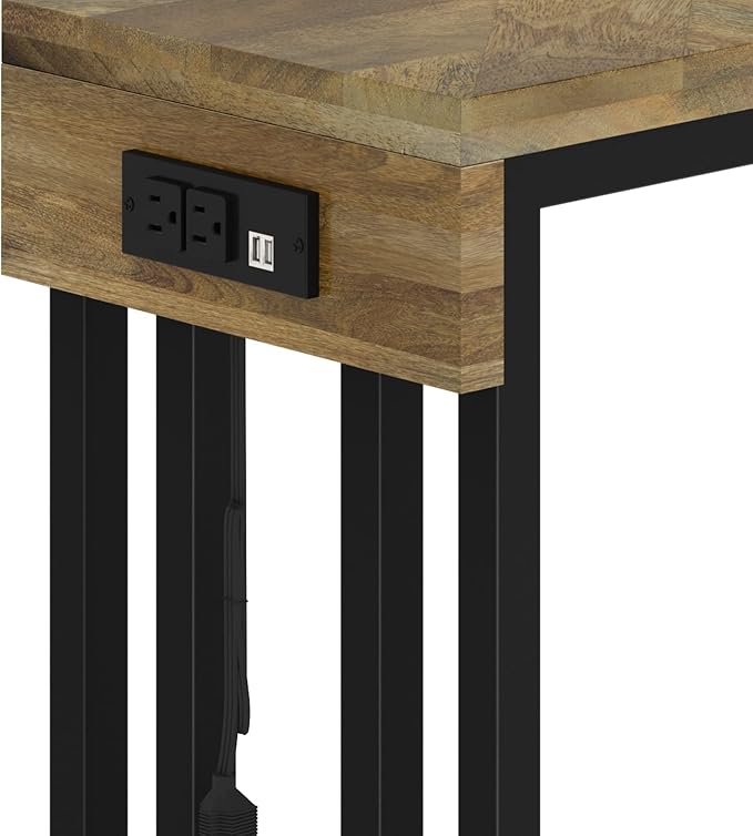 SIMPLIHOME Hayward Modern Industrial 19 Inch Wide Metal Side Table in Natural, Fully Assembled, For the Living Room and Bedroom - LeafyLoom