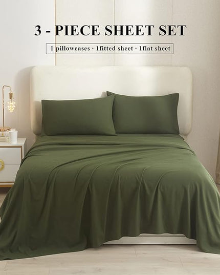 Army Green Twin Sheets Set 3 Piece Cooling Bed Sheets,Hotel Luxury Fitted Sheet Set for Twin Size Bed,Super Soft Sheet Deep Pocket 16 Inch,Wrinkle & Shrink Resistant,Twin Sheets,Green Bed Sheets - LeafyLoom