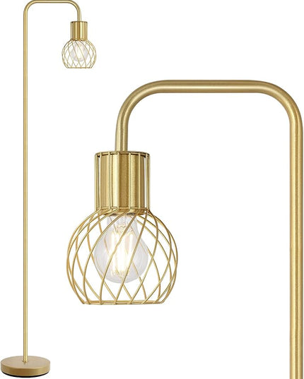 Brass Gold Floor Lamp for Living Room, Modern Industrial Standing Lamp with 6W LED Bulb, Foot Switch, Metal Tall Stand Up Lamp, Minimalist Farmhouse Boho Pole Lamp for Bedroom, Office, Vintage, Rustic - LeafyLoom