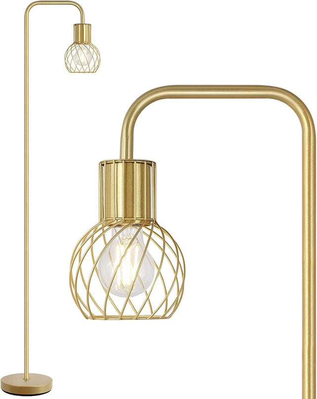 Brass Gold Floor Lamp for Living Room, Modern Industrial Standing Lamp with 6W LED Bulb, Foot Switch, Metal Tall Stand Up Lamp, Minimalist Farmhouse Boho Pole Lamp for Bedroom, Office, Vintage, Rustic - LeafyLoom