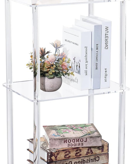 Acrylic Bookcase for Small Spaces, 3 Tier Clear Bookshelf for Bedroom, Bathroom, Living Room, Multipurpose Shelving Unit for Collectibles, Plants, Display, 15.7'' L x 11.8'' W x 30.7'' H - LeafyLoom