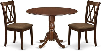 East West Furniture DLCL3-MAH-C Dublin 3 Piece Set for Small Spaces Contains a Round Dining Room Table with Dropleaf and 2 Linen Fabric Upholstered Chairs, 42x42 Inch, Mahogany - LeafyLoom