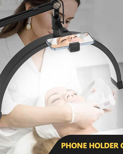 Yofuly Half Moon Light for Lashes, LED Nail Desk Lamp, Esthetician Light for Tattoo Artists, Nail Tech, Eyelash Lamp with Phone Holder, 10 Brightness Adjustable (Black) - LeafyLoom