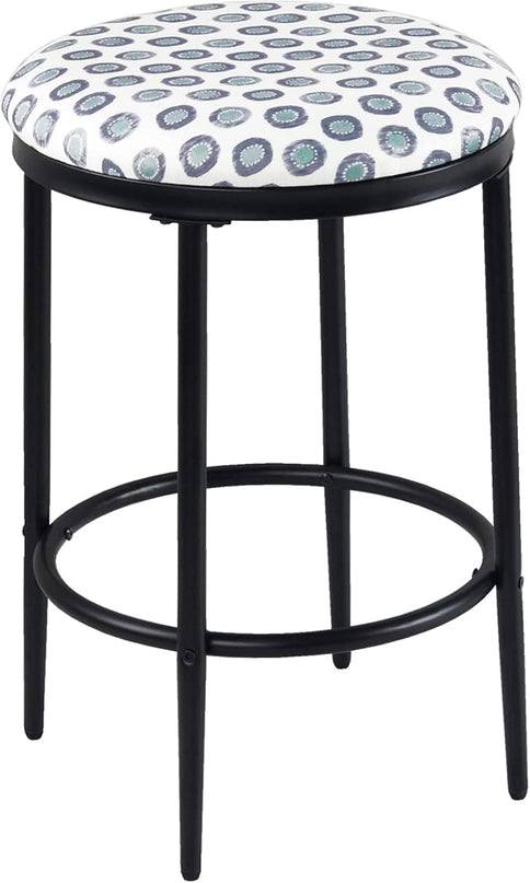 HomePop Upholstered Metal Barstool, Fabric Side Chairs for Dining Room, Kitchen and Living Room - Small Green Medallion Ikat Print - LeafyLoom