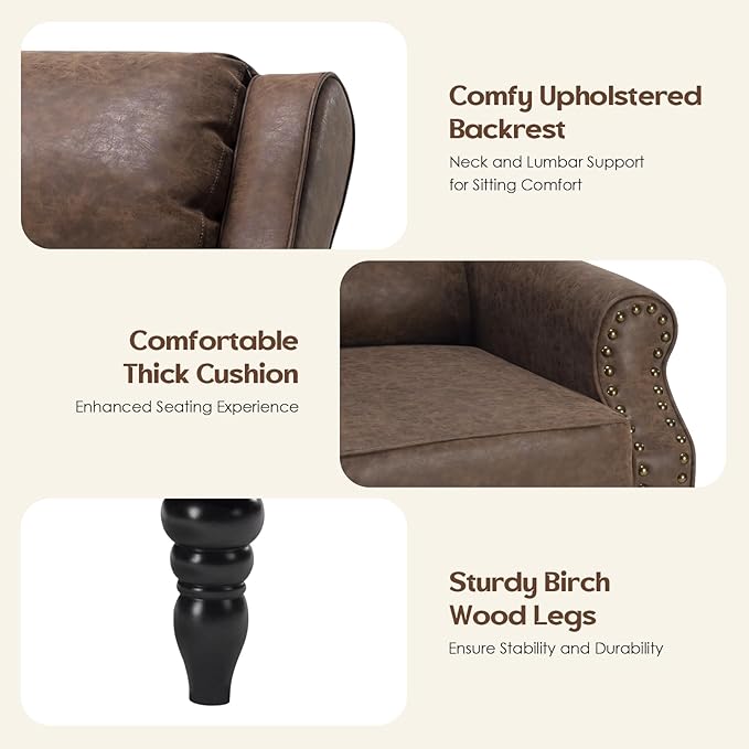 STARY Faux Leather Pushback Recliner Chair for Living Room Bedroom RV, Coffee - LeafyLoom