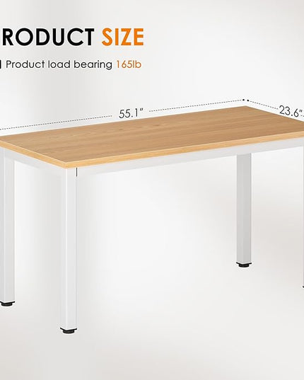 DlandHome 55 Inches Large Computer Desk, Composite Wood Board, Decent & Steady Home Office Desk/Workstation/Table, BS1-140TW Teak & White Legs, 1 Pack - LeafyLoom