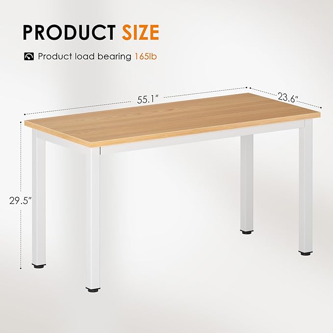 DlandHome 55 Inches Large Computer Desk, Composite Wood Board, Decent & Steady Home Office Desk/Workstation/Table, BS1-140TW Teak & White Legs, 1 Pack - LeafyLoom