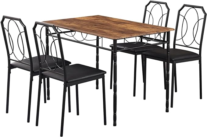 VECELO 5 Pieces Sets,43.3" Table&Chairs for 4,Industrial Counter Height Tabletop with Bar Stools, Rectangle Breakfast Chairs, Living Room, Apartment, Dining Table for 4, Brown 1 - LeafyLoom