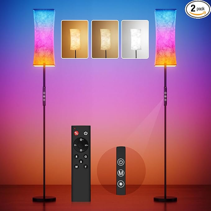 2PC RGB Corner Floor Lamp - 67” Modern Tall Standing LED Light with Remote Touch Switch - 1800K-5500K Ambiance Color Changing Dimmable Floor Lamps for Living Room Bedroom Office Gaming Room NEW - LeafyLoom