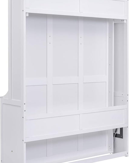 Queen Size Murphy Bed with Shelf, Queen Wall Bed Storage Bed for Guestroom, Office, Space-Saving Design Murphy Bed Frame, No Spring Box Needed, White - LeafyLoom