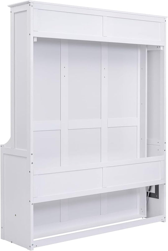 Queen Size Murphy Bed with Shelf, Queen Wall Bed Storage Bed for Guestroom, Office, Space-Saving Design Murphy Bed Frame, No Spring Box Needed, White - LeafyLoom