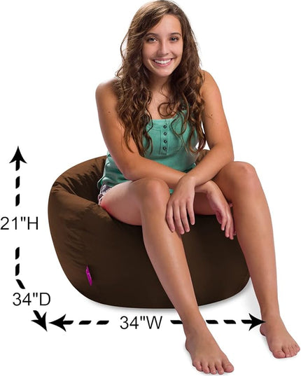 Posh Creations Structured Comfy Bean Bag Chair for Gaming, Reading, and Watching TV, 100in Round Classic Bean Bag, Microsuede - Chocolate - LeafyLoom