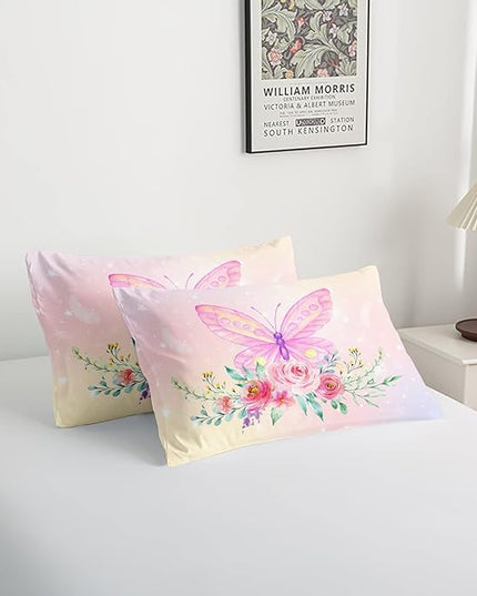 CVHOUSE Butterfly Comforter Set,Floral Butterfly Bedding Set for Girls Kids Teens,Flower Butterflies Comforter Butterflies Duvet Set Room Decor Quilt Set Twin Size - LeafyLoom