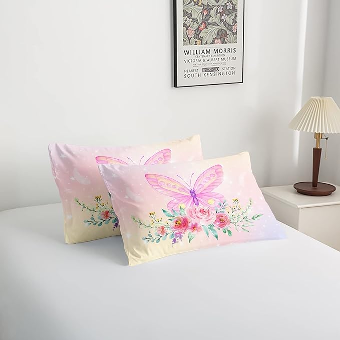 CVHOUSE Butterfly Comforter Set,Floral Butterfly Bedding Set for Girls Kids Teens,Flower Butterflies Comforter Butterflies Duvet Set Room Decor Quilt Set Twin Size - LeafyLoom