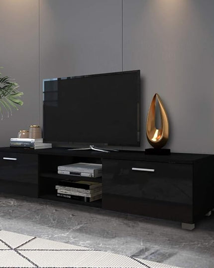 63" TV Stand with Open Shelves, Television Stands for TVs Up to 70", Media Console Entertainment Center Television Table with 2 Storage Cabinet for Living Room, Bedroom, Black - LeafyLoom