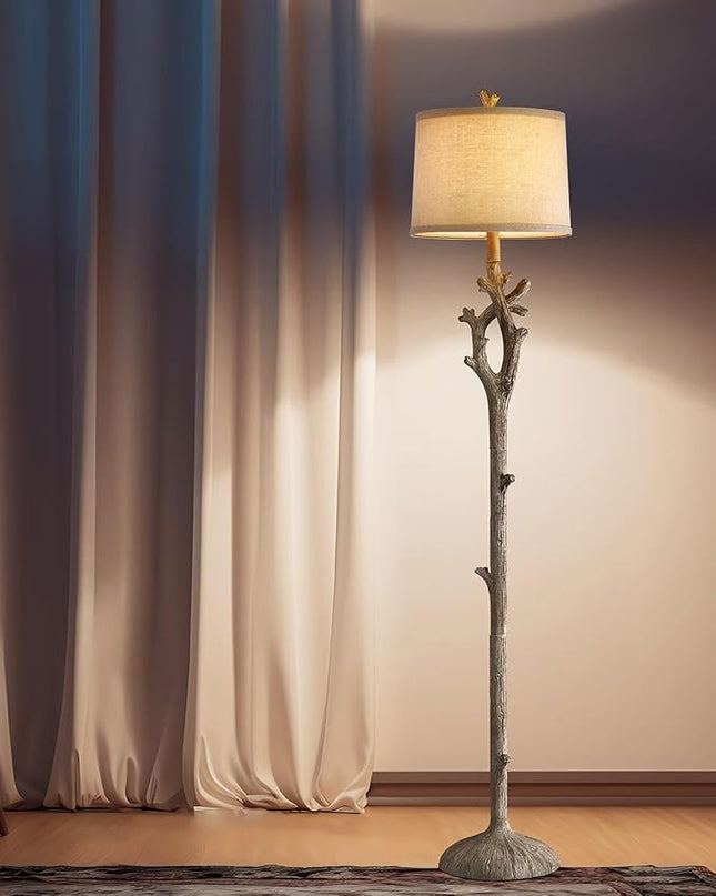OYEARS Retro Farmhouse Floor Lamp for Living Room Rustic Standing Lamps Tree Trunk Deco Modern Country Vintage Wood Grain 59.75" Tall Corner Floor Lamp Bedroom Office - LeafyLoom