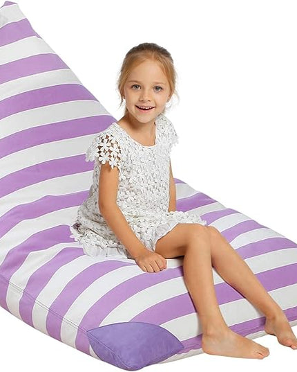 Aubliss Stuffed Animal Storage Bean Bag Chairs Cover, 50"x 35" Extra Large Bean Bags Chair for Kids & Adults, Beanbag Toy Storage for Boys Girls - Premium Cotton Canvas Purple Stripe - LeafyLoom