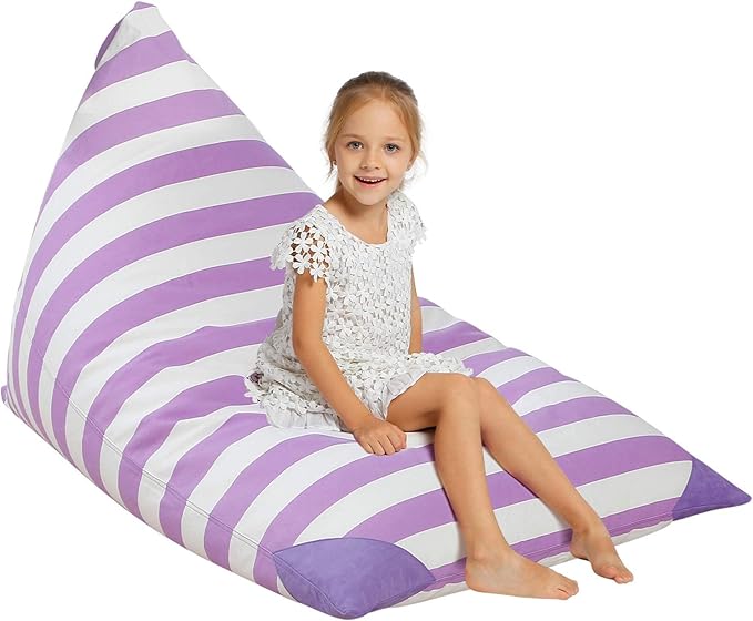 Aubliss Stuffed Animal Storage Bean Bag Chairs Cover, 50"x 35" Extra Large Bean Bags Chair for Kids & Adults, Beanbag Toy Storage for Boys Girls - Premium Cotton Canvas Purple Stripe - LeafyLoom