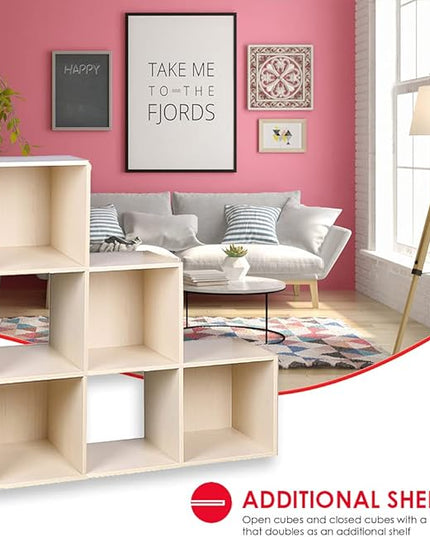 Home Basics Open and Enclosed Cube MDF Storage Organizer, Oak (6-Cube Tiered) - LeafyLoom
