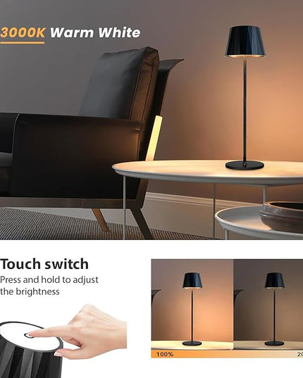 Modern LED Rechargeable Table Lamp,5200mAh Desk Lamp with Stepless Dimming, Touch Switch Cordless Waterproof Night Light for Bedroom Camping Restaurant Bar (Black, 3000K, Warm White) - LeafyLoom