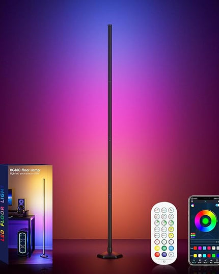 Corner Floor Lamp, 65" RGB Color Changing Mood Light with Remote Control, Dimmable LED Corner Lamp with Music Sync, Modern Floor Lamp for Living Room Gaming Room - LeafyLoom