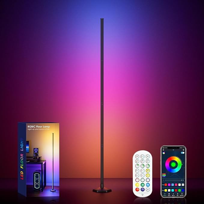 Corner Floor Lamp, 65" RGB Color Changing Mood Light with Remote Control, Dimmable LED Corner Lamp with Music Sync, Modern Floor Lamp for Living Room Gaming Room - LeafyLoom