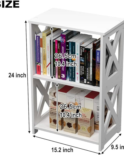 End Table & Side Table 3-Tier, 2 Shelf Small Bookcase, Bookshelf, Simple Nightstand, Bedside Table with for Bedroom, Bathroom, and Living Room Display Rack, White - LeafyLoom