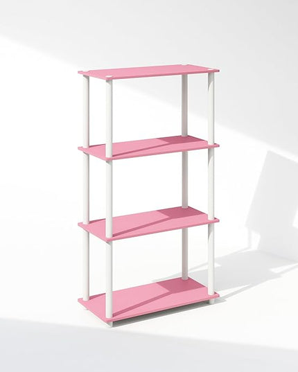Furinno Turn-N-Tube 4-Tier Multipurpose Shelf Display Rack, Shelving Unit, Bookcase, Pink/White - LeafyLoom