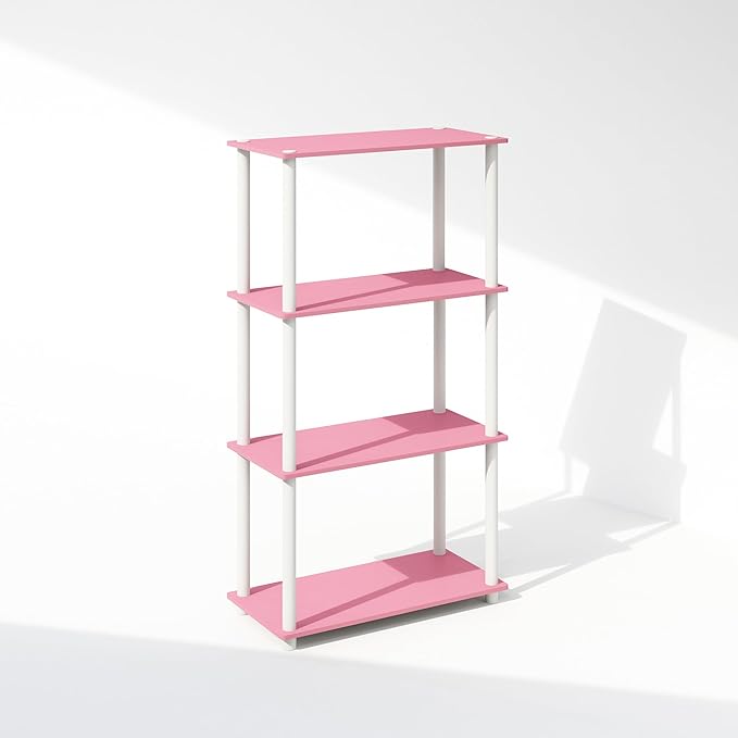 Furinno Turn-N-Tube 4-Tier Multipurpose Shelf Display Rack, Shelving Unit, Bookcase, Pink/White - LeafyLoom
