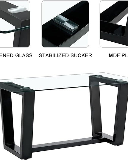 NicBex Glass Dining Table Large Modern Minimalist Rectangular for 6-8 with 0.4" Tempered Glass Tabletop and Black MDF Trapezoid Bracket,for Kitchen Dining Living Meeting Room Banquet Hall, Black - LeafyLoom