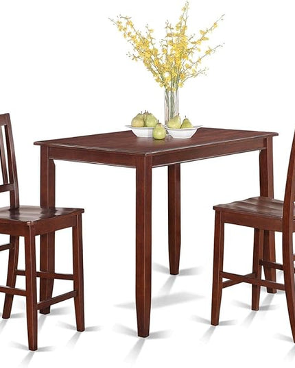 East West Furniture BUCK3-MAH-W Buckland 3 Piece Counter Height Set Contains a Rectangle Kitchen Table and 2 Dining Room Chairs, 30x48 Inch - LeafyLoom
