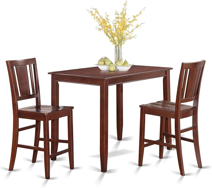 East West Furniture BUCK3-MAH-W Buckland 3 Piece Counter Height Set Contains a Rectangle Kitchen Table and 2 Dining Room Chairs, 30x48 Inch - LeafyLoom