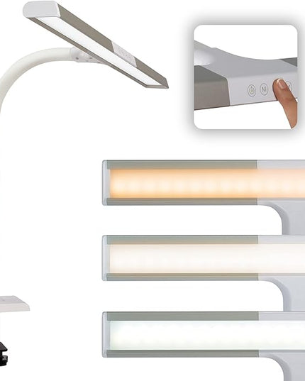 OttLite Perform LED Clamp Lamp for Desks with ClearSun LED Technology - Extra Wide Overhead Lighting with 3 Color Temperatures - Sturdy Clamp Mounts to Tables for Home, Office, Dorms & Workbench - LeafyLoom