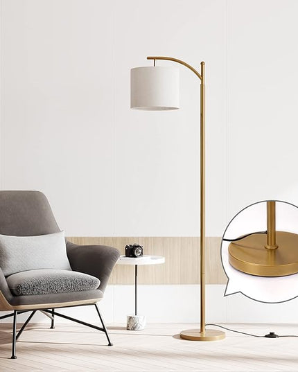 SUNMORY Arc Floor Lamp, Modern Floor Lamp with Romote Control and Stepless Dimmable Bulb, Metal Standing Lamps with Hanging Lampshade for Living Room, Bedroom, Office (Gold) - LeafyLoom