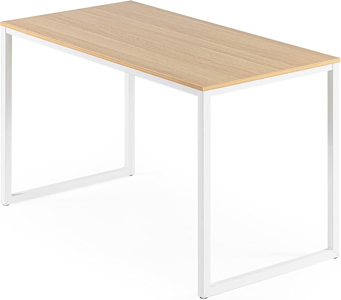 ZINUS Jennifer 47 Inch Computer Workstation / Office Desk - White Frame & Natural Top - LeafyLoom