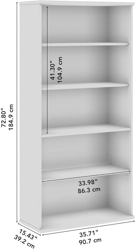 Bush Business Furniture Studio C Tall 5 Shelf Bookcase in Natural Elm, Large Bookshelf for Home or Professional Office - LeafyLoom