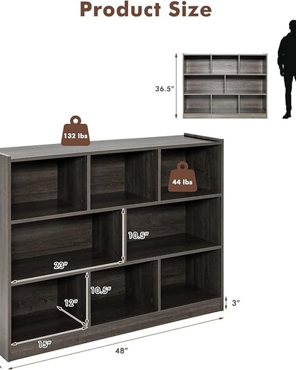 Giantex Wood 8 Cube Bookcase, Open Freestanding 3-Tier Bookshelf, Multipurpose Display Shelf for Living Room, Bedroom, Children's Playroom, Reading Room - LeafyLoom
