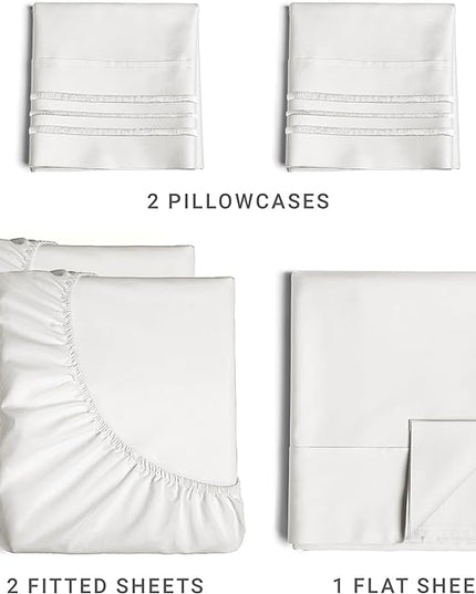 Split King Size 5 Piece Sheet Set - Comfy Breathable & Cooling Sheets - Hotel Luxury Bed Sheets for Women & Men - Deep Pockets, Easy-Fit, Extra Soft & Wrinkle Free - Antique White Oeko-Tex Bed Sheets - LeafyLoom