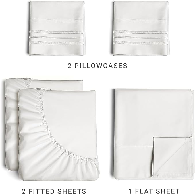 Split King Size 5 Piece Sheet Set - Comfy Breathable & Cooling Sheets - Hotel Luxury Bed Sheets for Women & Men - Deep Pockets, Easy-Fit, Extra Soft & Wrinkle Free - Antique White Oeko-Tex Bed Sheets - LeafyLoom