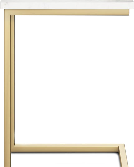 SIMPLIHOME Skyler Industrial 18 Inch Wide Metal C Side Table in Marble Top / Gold, Fully Assembled, For the Living Room and Bedroom - LeafyLoom