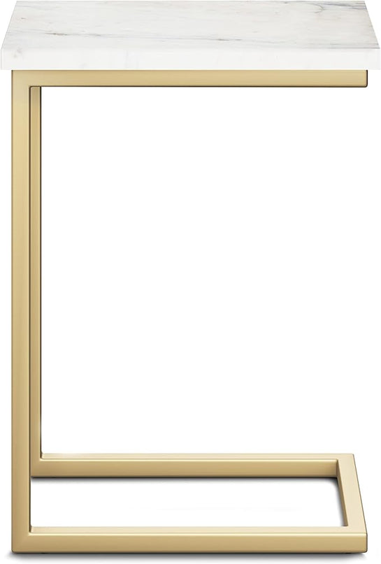 SIMPLIHOME Skyler Industrial 18 Inch Wide Metal C Side Table in Marble Top / Gold, Fully Assembled, For the Living Room and Bedroom - LeafyLoom