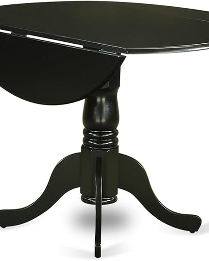 East West Furniture DLPF5-BLK-C Dublin 5 Piece Set for 4 Includes a Round Kitchen Table with Dropleaf and 4 Linen Fabric Dining Room Chairs, 42x42 Inch, Black - LeafyLoom