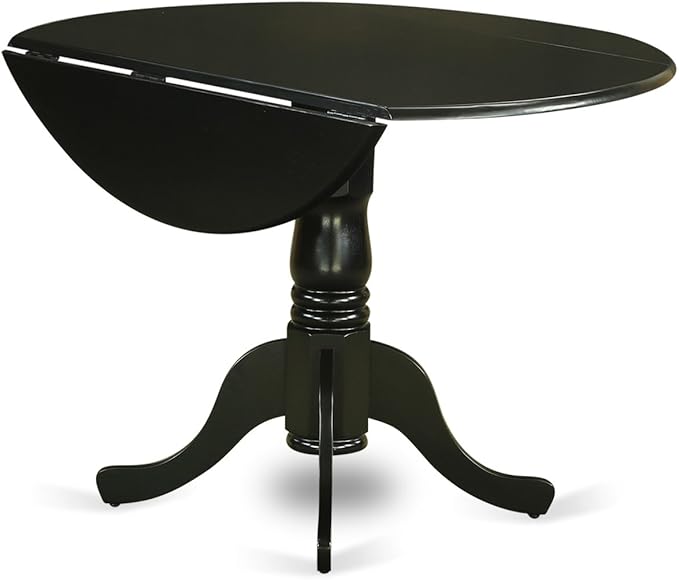 East West Furniture DLPF5-BLK-C Dublin 5 Piece Set for 4 Includes a Round Kitchen Table with Dropleaf and 4 Linen Fabric Dining Room Chairs, 42x42 Inch, Black - LeafyLoom